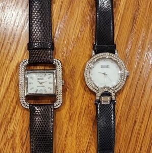 Badgley Mischka Black and Silver Crystal Bezel Watches